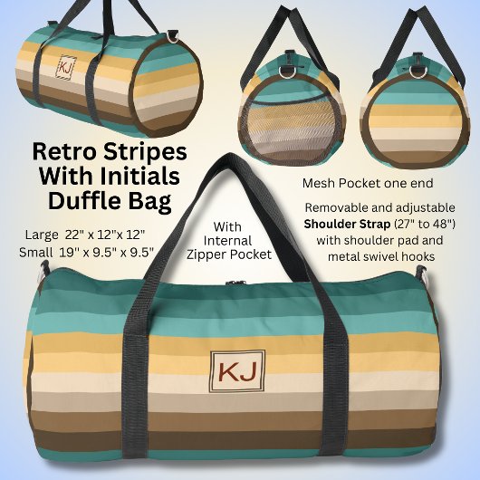 Sac De Sport Ajouter Initiales, Retro Stripes Vert Crème Brown