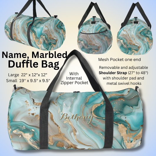 Sac De Sport Ajouter le nom Aqua Blue Gold Marbled