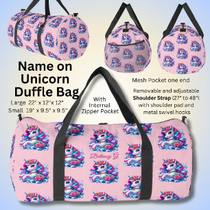 Sac De Sport Ajouter le nom initial, rose et bleu licorne