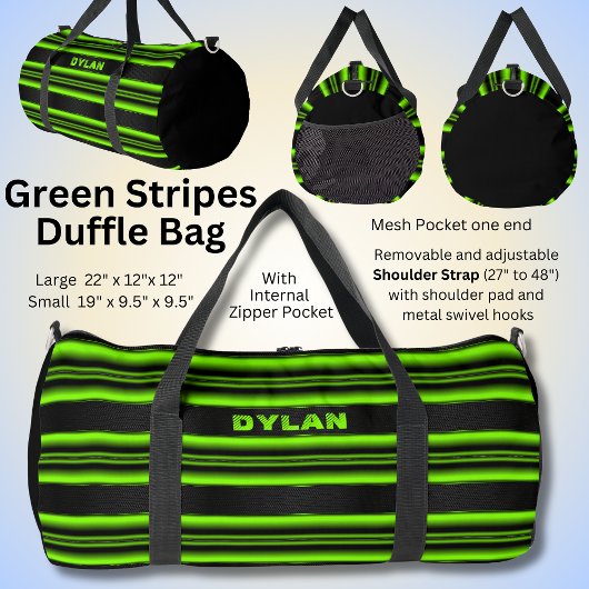 Sac De Sport Ajouter le nom Initiales Grille verte Noir Aspect
