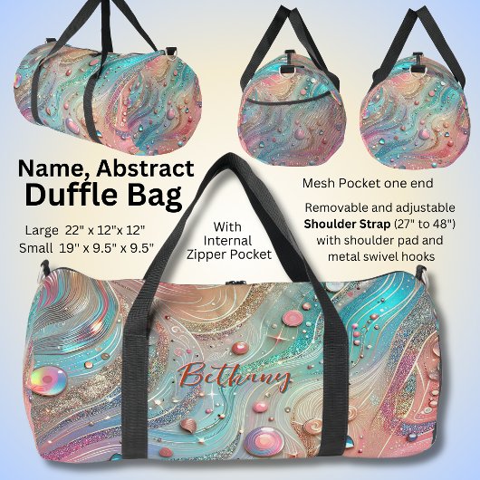 Sac De Sport Ajouter le nom Pink Aqua Blue Abstrait