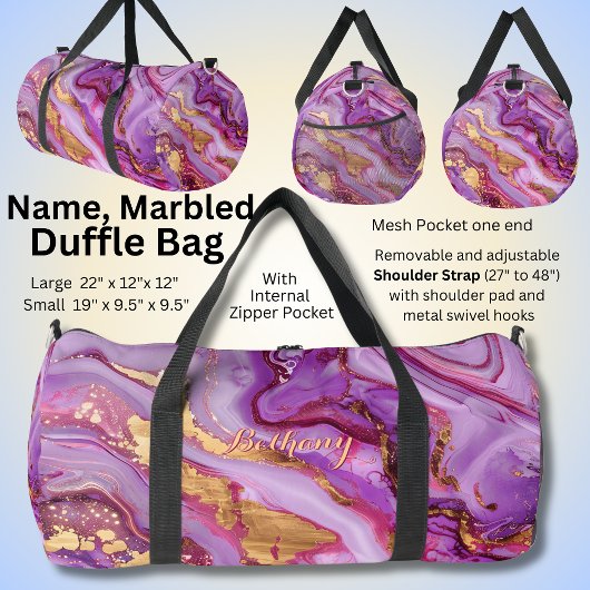 Sac De Sport Ajouter le nom Pink Purple Gold Marbled