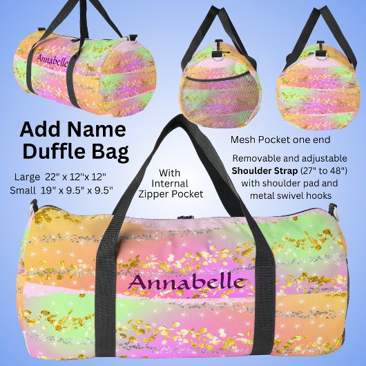 Sac De Sport Ajouter Nom, Rose Vert Or Brush Strokes Stars