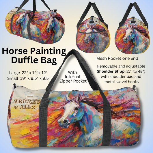 Sac De Sport Ajouter Nom(s), Peinture Dramatique Cheval Blanc