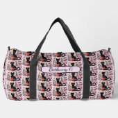 Sac De Sport Ajouter un nom Chat noir & Fleurs en rose (Recto)