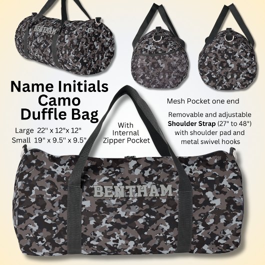Sac De Sport Ajouter un nom Initiales Camouflage Browns Gris