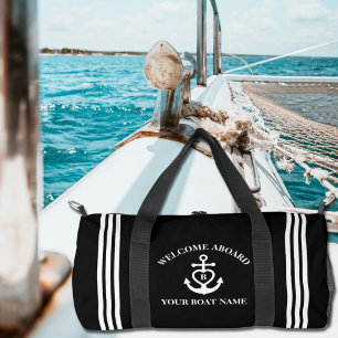 Sac De Sport Ancre cardiaque Nom du bateau Monogramme Noir