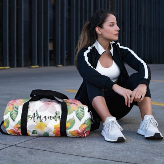 Sac De Sport Aquarelle Fleurs tropicales Motif Personnalisé