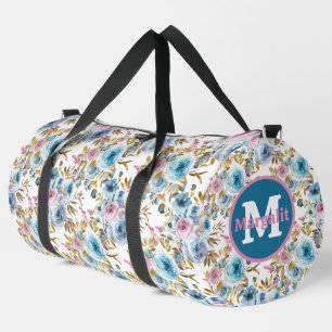 Sac De Sport Aquarelle Grand Rose Floral Bleu Glacé Rose
