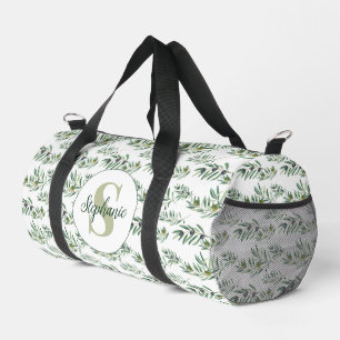 Sac De Sport Aquarelle Monogramme Nom Motif Branches d'Olivier