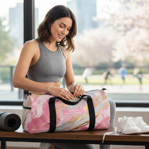 Sac De Sport Aquarelle Motif en marbre liquide Nom personnalisé