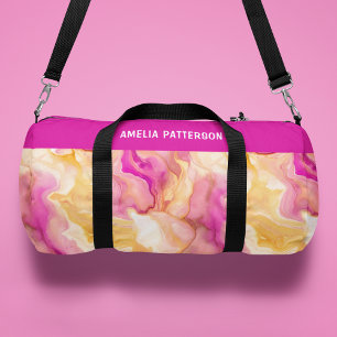 Sac De Sport Aquarelle Motif en marbre liquide Nom personnalisé