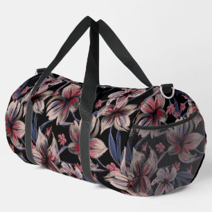 Sac De Sport Aquarelles Crimson Floral sur noir