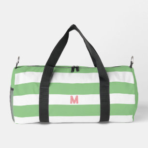 Sac De Sport Bande de cabane verte et monogramme rose personnal