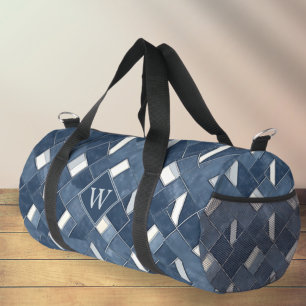 Sac De Sport Bleu Denim et Monogramme Initial Blanc