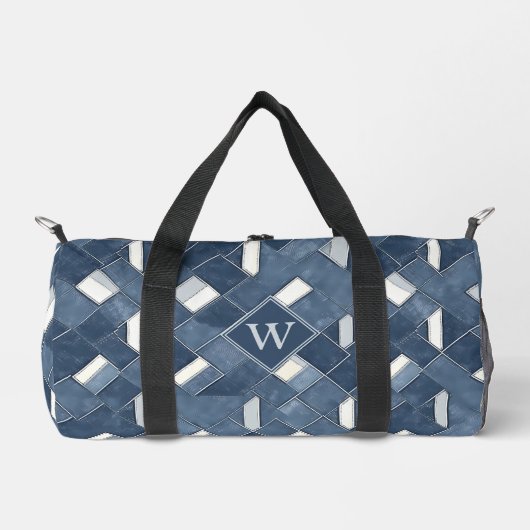 Sac De Sport Bleu Denim et Monogramme Initial Blanc (Recto)