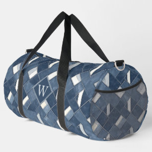 Sac De Sport Bleu Denim et Monogramme Initial Blanc