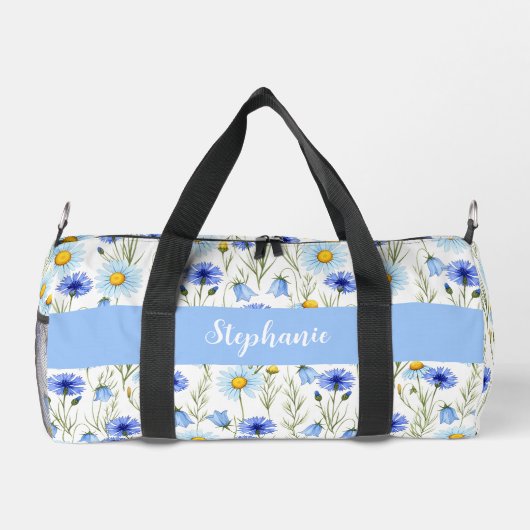 Sac De Sport Blue Watercolor Wildflower Monogram Name (Verso)