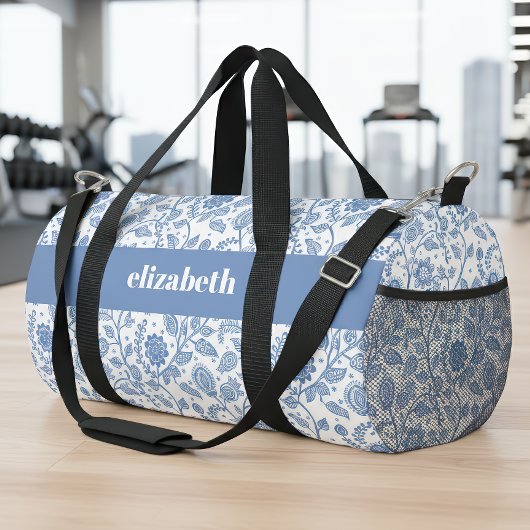 Sac De Sport Blue White Floral Botanical Pattern Name Modern