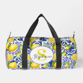 Sac De Sport Blue White Lemon Tile Pattern Monogram Name Citrus (Verso)