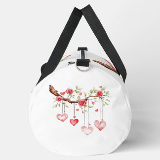 Sac De Sport Branche de roses roses à l'aquarelle avec coeurs s