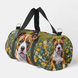 Sac De Sport Brown Et Blanc Staffordshire Puppy Acrylique Art,