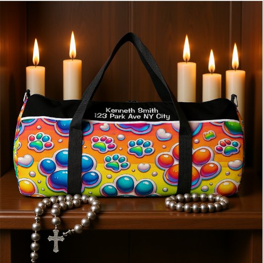 Sac De Sport Bubble Paw Print Rainbow Travel Monogram Personal