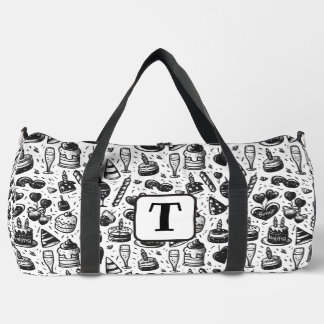 Sac De Sport Canette d'anniversaire doodé noir et blanc motif 4