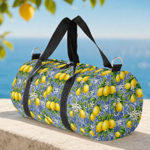 Sac De Sport Carreau de faïence aquarelle bleu citron de style