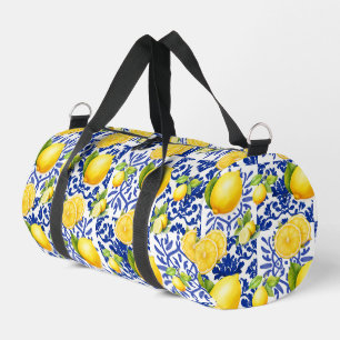 Sac De Sport Carreau de motif de citron bleu blanc Méditerranée