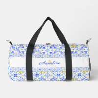 Carreaux Bleus Motif Monogramme Citron Country Fra