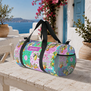 Sac De Sport Carreaux Floraux de Citron Sicilien Rose Chic