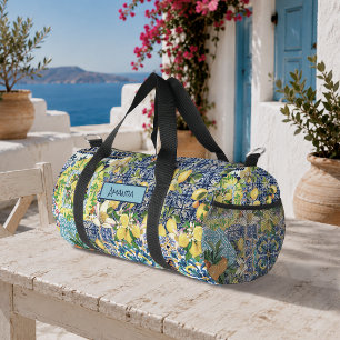 Sac De Sport Carreaux Floraux Siciliens Turquoise Bleu Chic Art