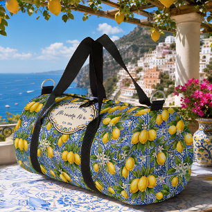 Sac De Sport Carrelage de style français bleu citron avec monog