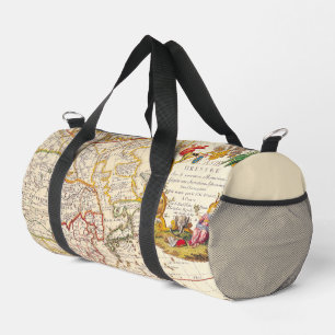 Sac De Sport Carte du monde Vintge en Brown et ivoire