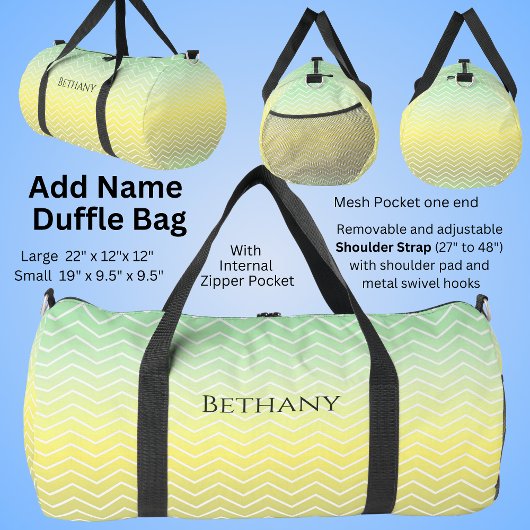 Sac De Sport Changer de nom, Citron jaune vert Abstrait Zig Zag