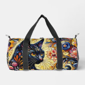 Sac De Sport Chat Whimsical Noir Abstrait peinture florale Art (Recto)
