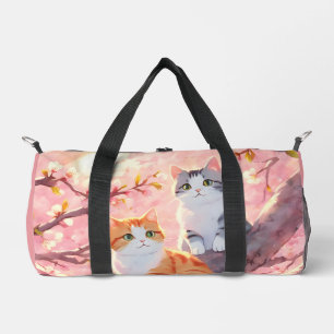 Sac De Sport Chats Mignons Sur Un Arbre En Fleur De Cerise
