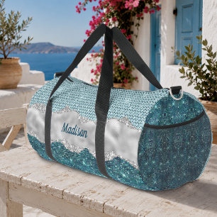Sac De Sport Chic et girly monogramme argenté pailleté vert men