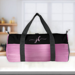 Sac De Sport Chic rose brossé métal noir Monogramme de script