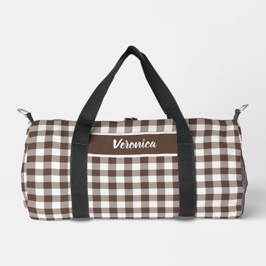 Sac De Sport Chocolate Brown Plaid Gingham Personalized (Recto)