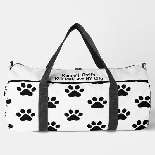Sac De Sport Classic Black Paw Print White Monogram Personalize
