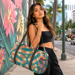 Sac De Sport Collier de Plumeria Hawaïen Teal Voyage Tropical