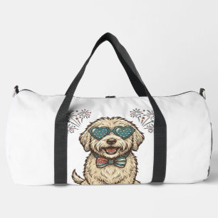 Sac De Sport Conception de chemise vintage Feu d'artifice chien
