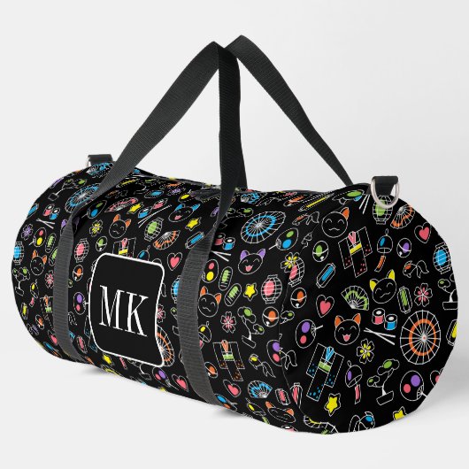 Sac De Sport Doodles japonais Kawaii sur initiales de monogramm (Coin gauche)