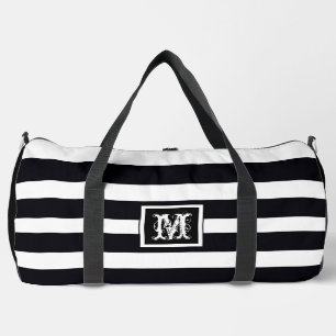 Sac De Sport Élégant Chic Monogramme Simple Rayures Noir & Blan