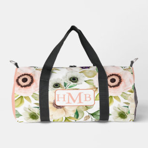 Sac De Sport Élégant Floral Personnalisé Monogramme Rose Person