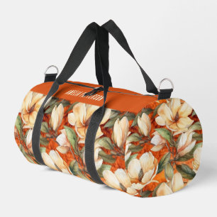 Sac De Sport Élégant Magnolia motif floral Nom personnalisé