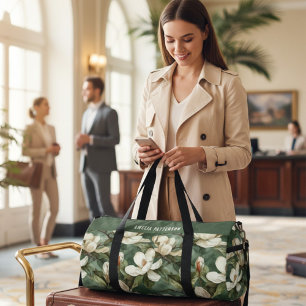 Sac De Sport Élégant Magnolia motif floral Nom personnalisé