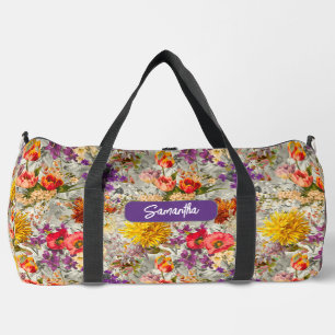 Sac De Sport Élégant motif violet gris floral